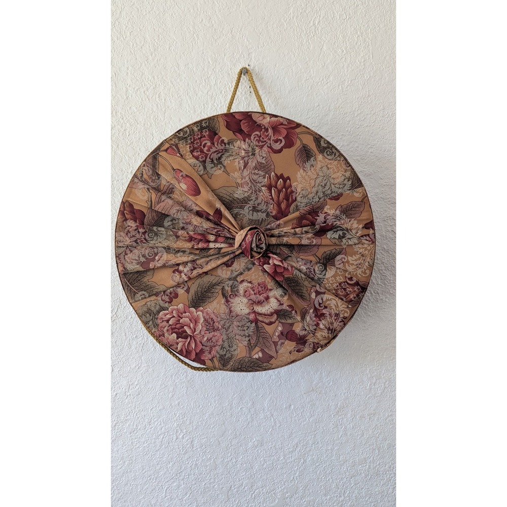 Raymond Waites Once Upon a‎ Rose Floral Tapestry Round Storage Hat Box Gold Cord